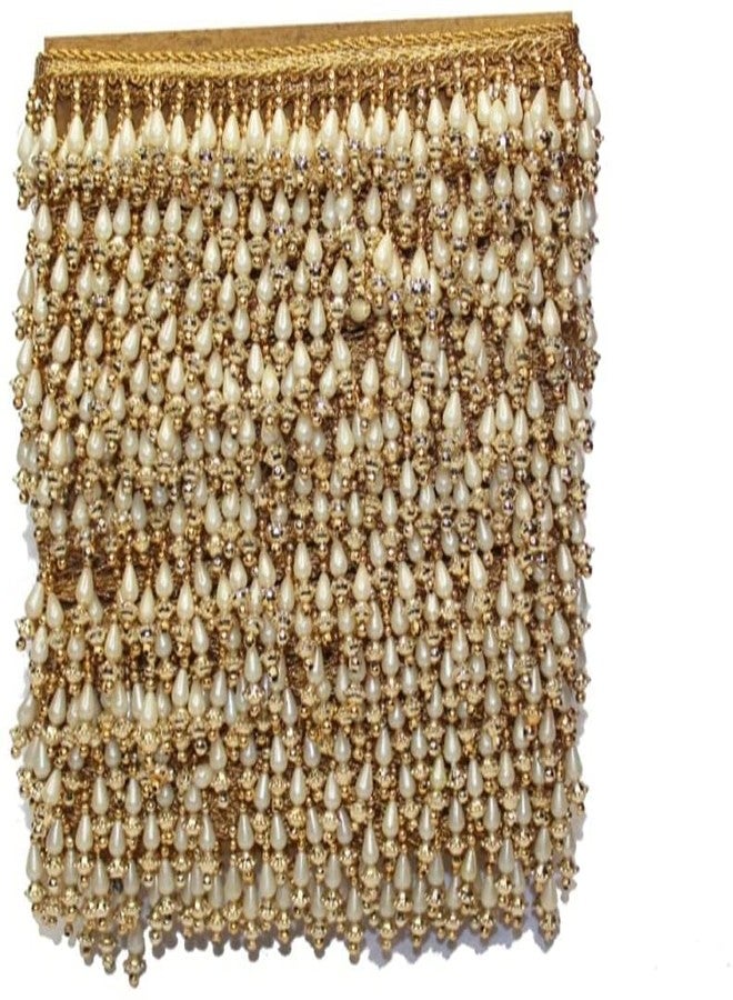 PREMDAS LACES Premdas lace Gold Beaded Lace, Indian Beaded Trim, Trim Border, Lace Border, Beaded Trim, Beaded Trim, Beaded Tassel Trim (Gold 5) - Image 2